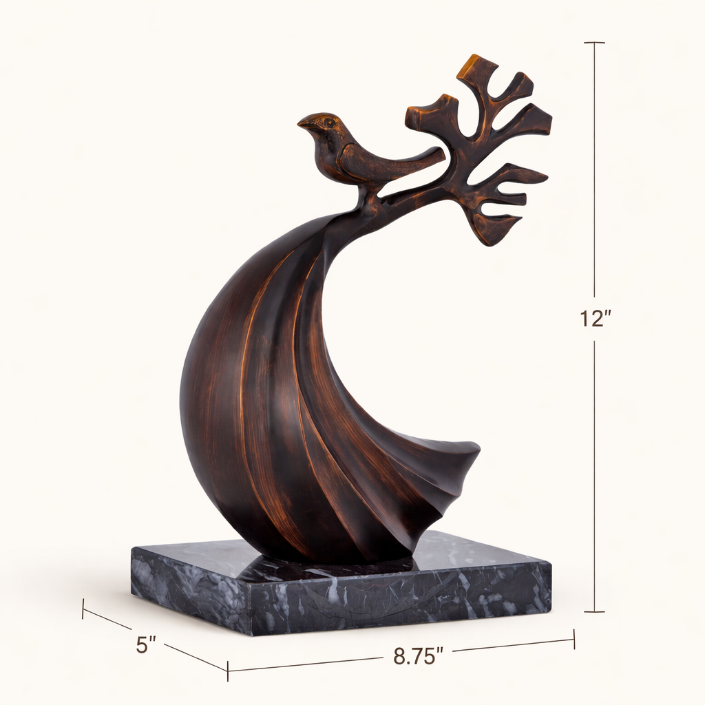 Avira Abstract Bird Sculpture with Marble Base – Modern Aluminum Tabletop Art Décor