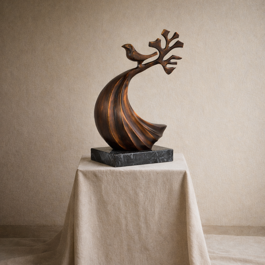 Avira Abstract Bird Sculpture with Marble Base – Modern Aluminum Tabletop Art Décor