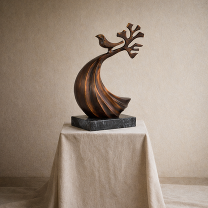 Avira Abstract Bird Sculpture with Marble Base – Modern Aluminum Tabletop Art Décor