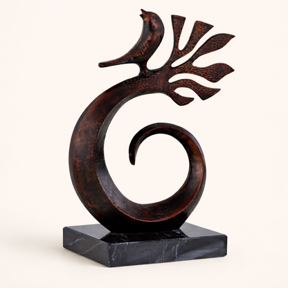 Bronze Whirl Crest Modern Bird Sculpture with Marble Base – Abstract Aluminum Tabletop Art