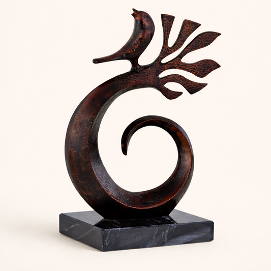 Bronze Whirl Crest Modern Bird Sculpture with Marble Base – Abstract Aluminum Tabletop Art