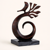 Bronze Whirl Crest Modern Bird Sculpture with Marble Base – Abstract Aluminum Tabletop Art