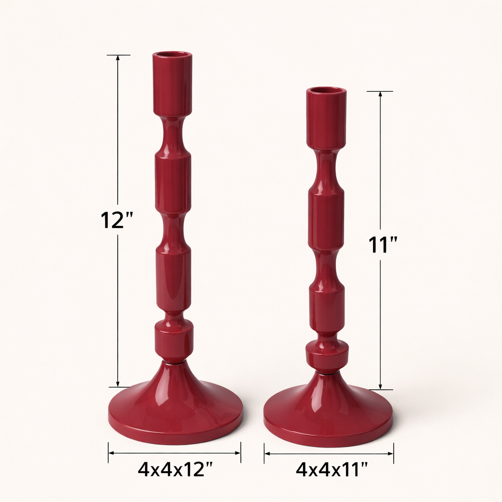 Ruby Pillar Duo Aluminum Candle Holder Set – Rosewood Pink Modern Candlesticks (Set of 2)