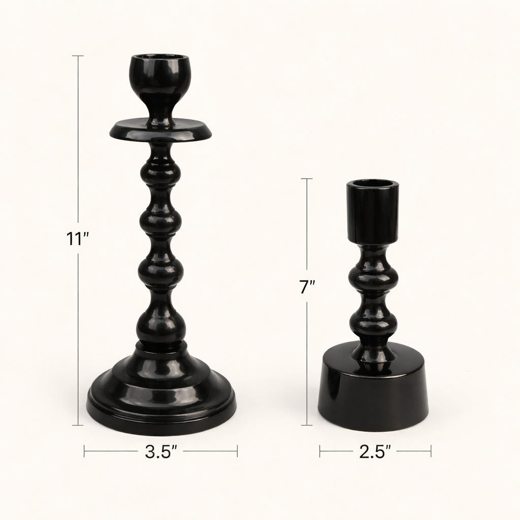 Onyx Pillar Duo Aluminum Candle Holder Set – Black Modern Taper Candlesticks (Set of 2)