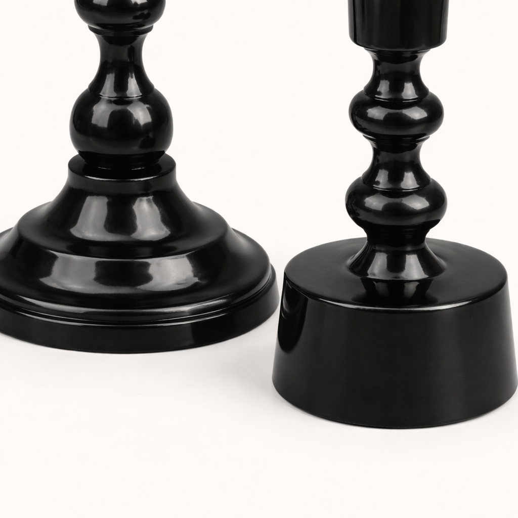 Onyx Pillar Duo Aluminum Candle Holder Set – Black Modern Taper Candlesticks (Set of 2)