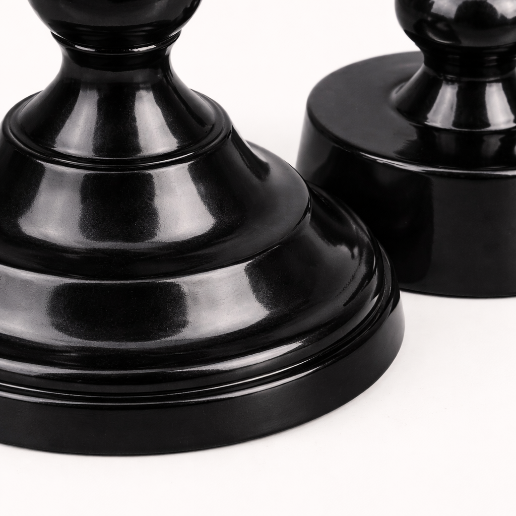 Onyx Pillar Duo Aluminum Candle Holder Set – Black Modern Taper Candlesticks (Set of 2)