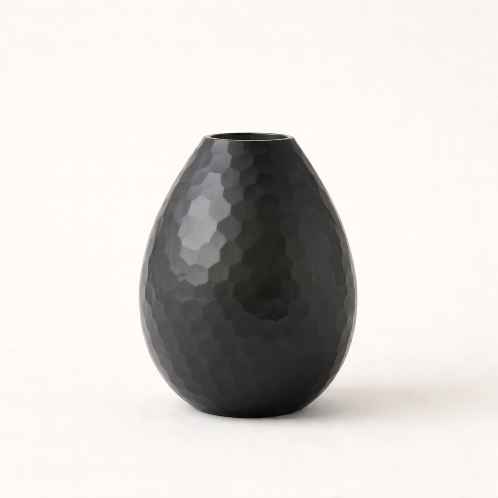 Charcoal Battuto Textured Glass Decorative – Modern Black Hammered Vases (Set of 2)