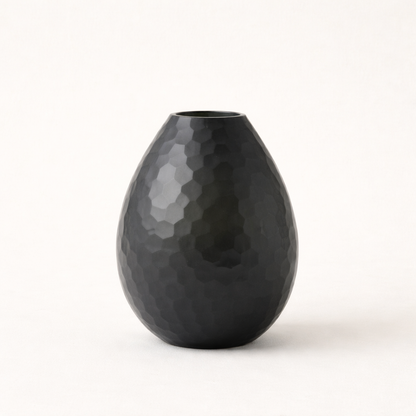 Charcoal Battuto Textured Glass Decorative – Modern Black Hammered Vases (Set of 2)