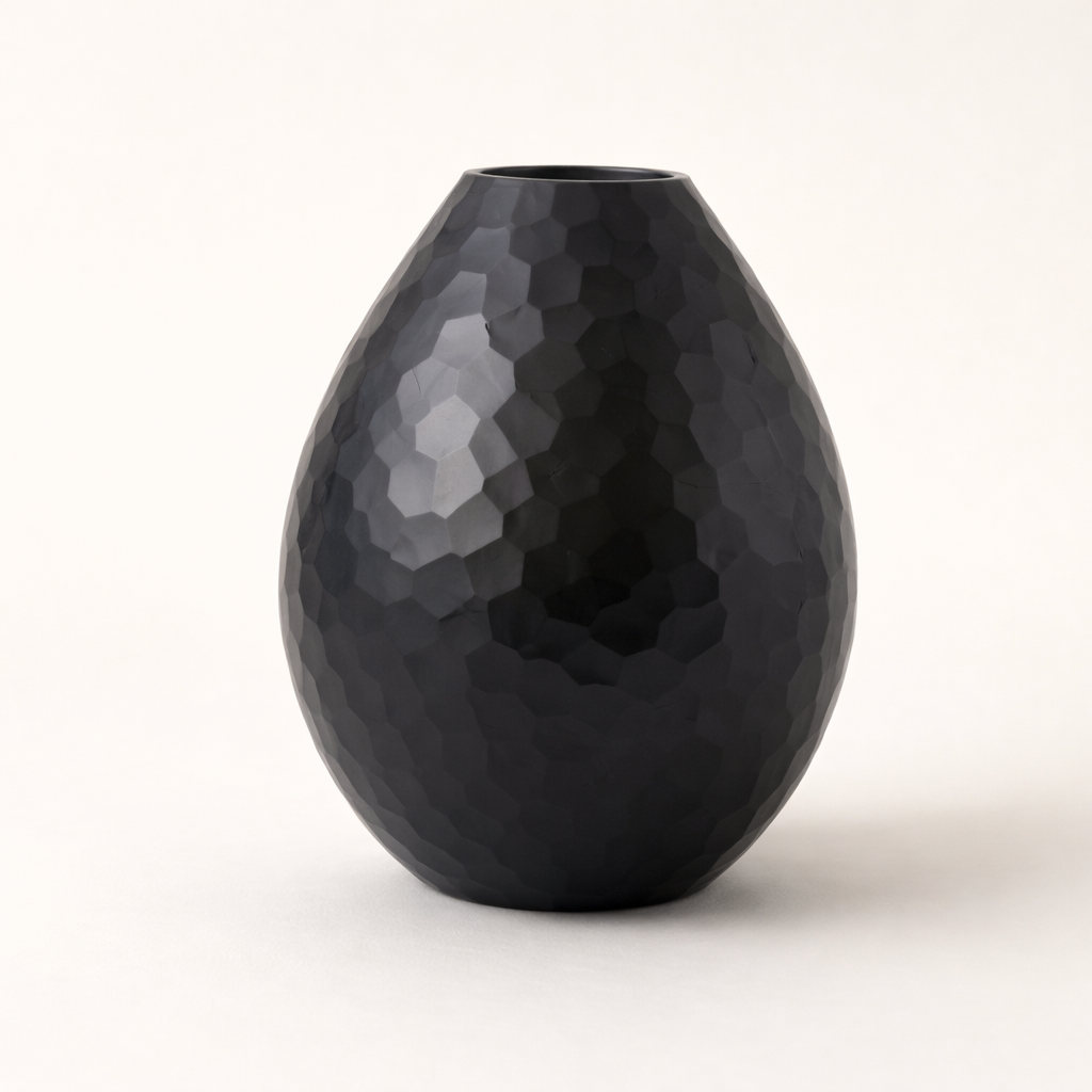 Charcoal Battuto Textured Glass Decorative – Modern Black Hammered Vases (Set of 2)