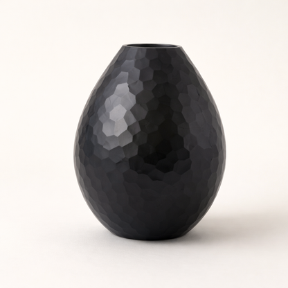 Charcoal Battuto Textured Glass Decorative – Modern Black Hammered Vases (Set of 2)