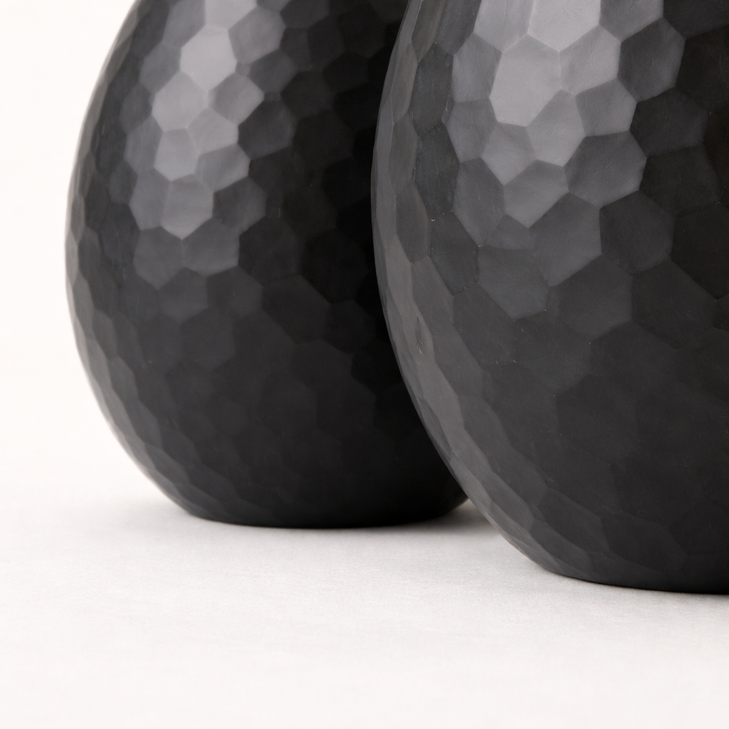Charcoal Battuto Textured Glass Decorative – Modern Black Hammered Vases (Set of 2)