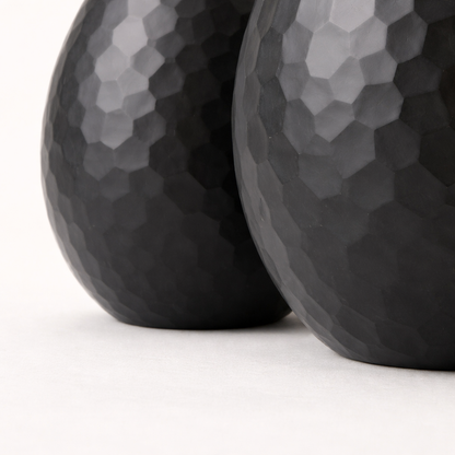 Charcoal Battuto Textured Glass Decorative – Modern Black Hammered Vases (Set of 2)