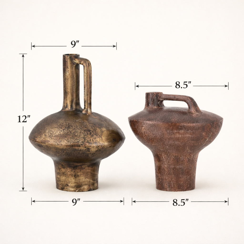 Alexandra Antique Brass Decorative Vase Set – Vintage Modern Accent Vases (Set of 2)