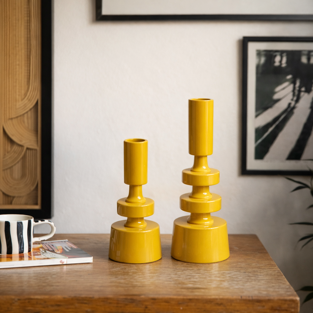 Auric Orbit Gold Mini Candle Holders – Modern Decorative Taper Set (Set of 2)