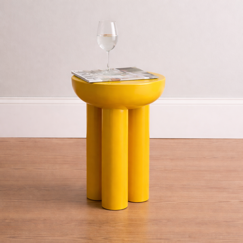 Auric Halo Sunburst Yellow Iron Pedestal Table – Modern Round Side Table