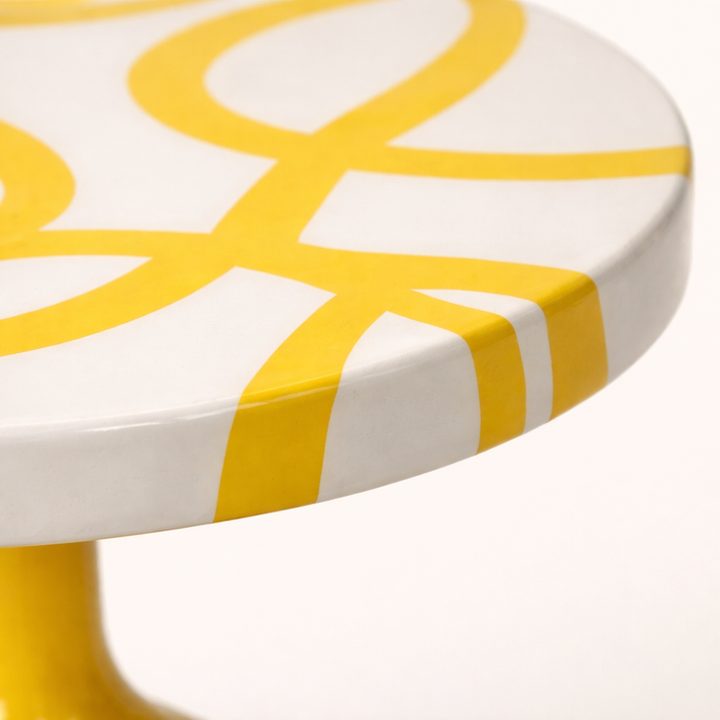 Citrine Curve Iron Side Table – Modern Yellow Pedestal Table