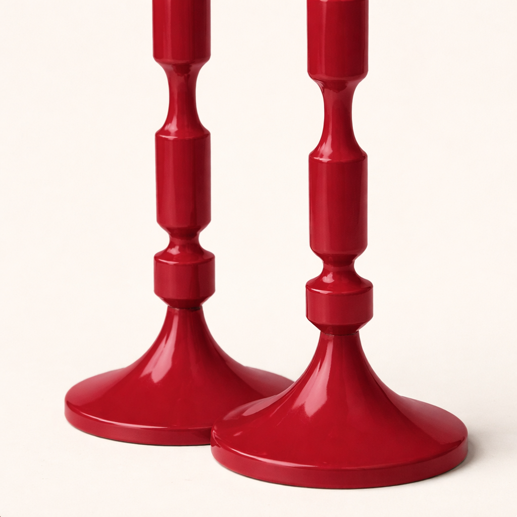 Ruby Pillar Duo Aluminum Candle Holder Set – Rosewood Pink Modern Candlesticks (Set of 2)