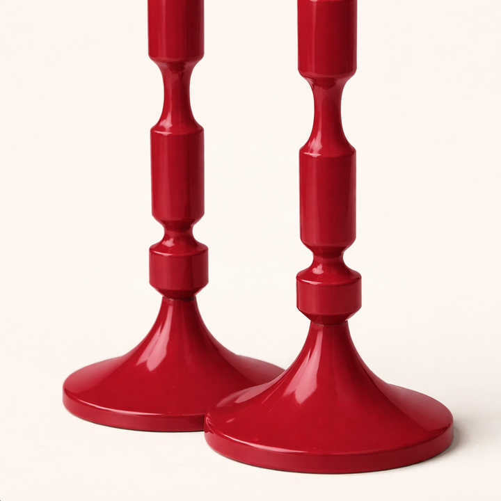 Ruby Pillar Duo Aluminum Candle Holder Set – Rosewood Pink Modern Candlesticks (Set of 2)