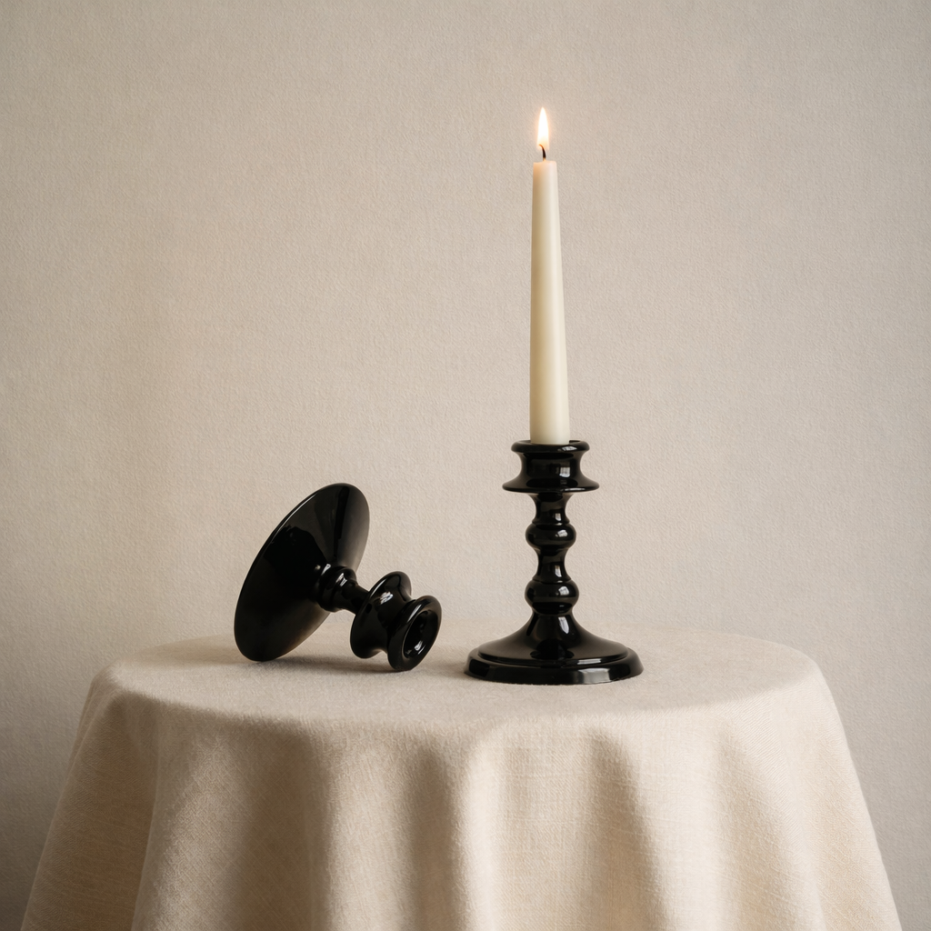 Onyx Pillar Duo Aluminum Candle Holder Set – Black Modern Taper Candlesticks (Set of 2)