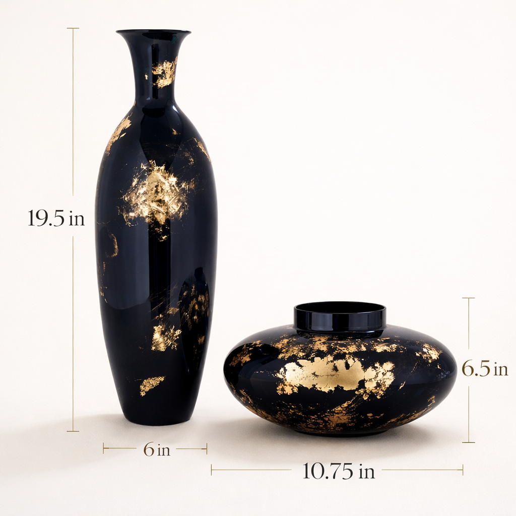 24K Gold Platina Iron Vase Set – Black & Gold Luxury Decorative Vases (Set of 2)