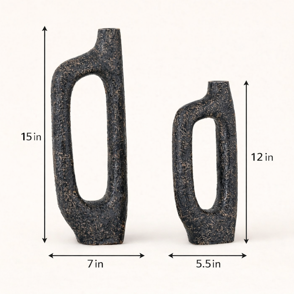 Bugle Back Sculptural Aluminum Vase Set – Textured Decorative Vases (Set of 2)
