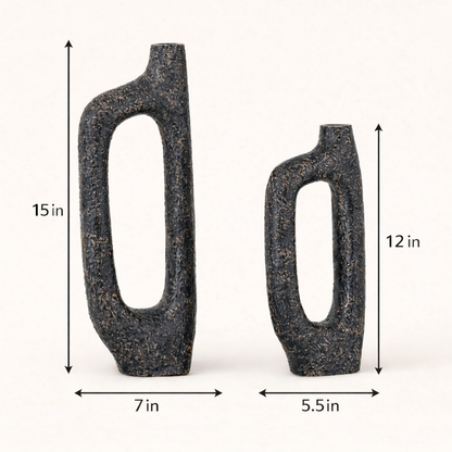 Bugle Back Sculptural Aluminum Vase Set – Textured Decorative Vases (Set of 2)