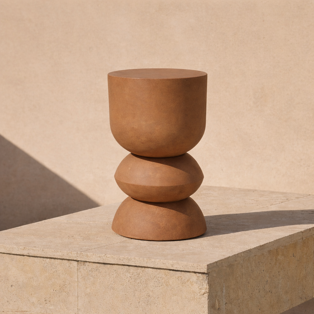 Arco Terra Iron Pedestal Side Table – Modern Clay Accent Table