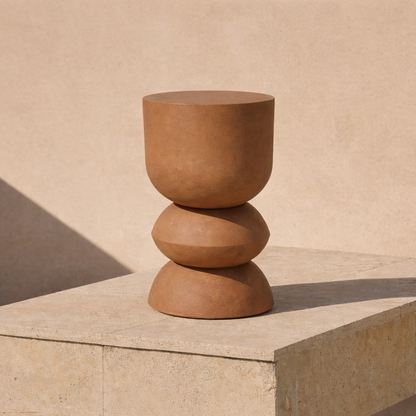 Arco Terra Iron Pedestal Side Table – Modern Clay Accent Table