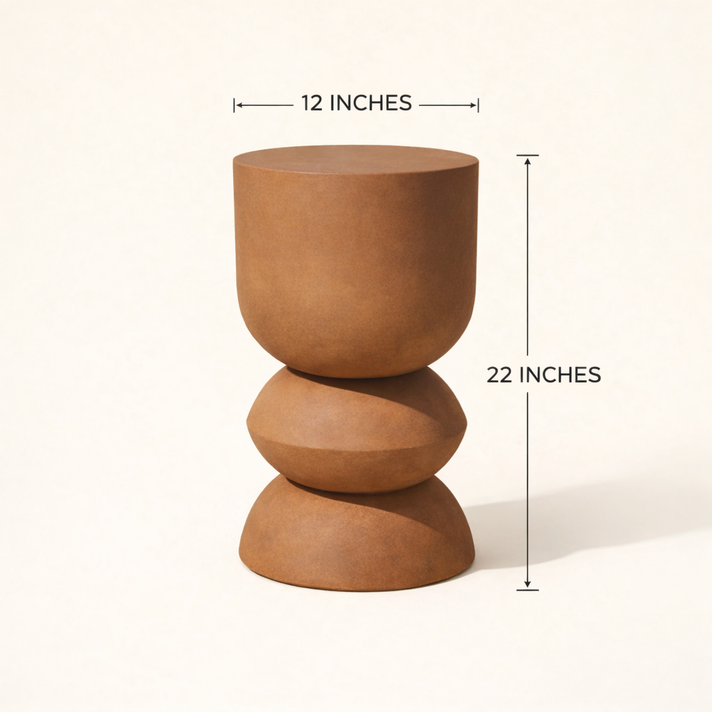 Arco Terra Iron Pedestal Side Table – Modern Clay Accent Table