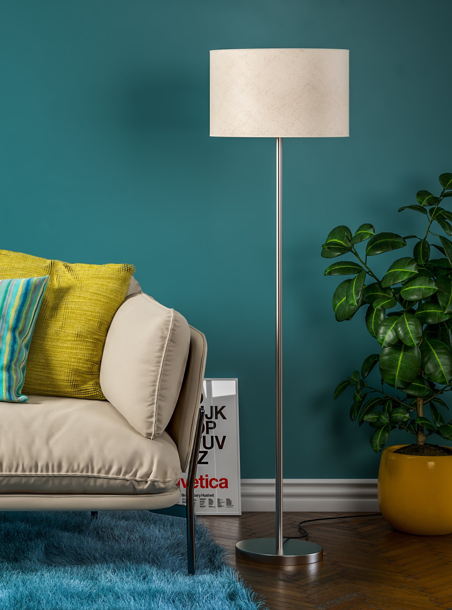 Silver Modern Floor Lamp (5 ft) – Drum Shade