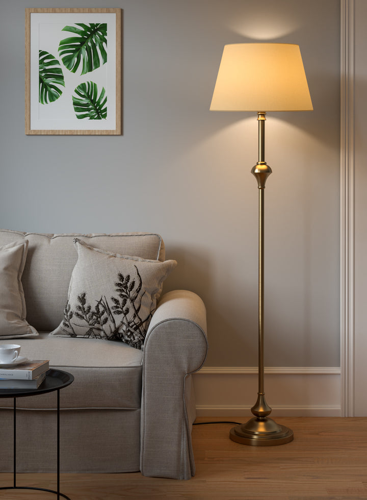 Royal Brass Antique Gold Finish Floor Lamp Standing 5ft Height with Cream Lampshade 16 inches