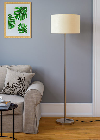 Silver Modern Floor Lamp (5 ft) – Drum Shade
