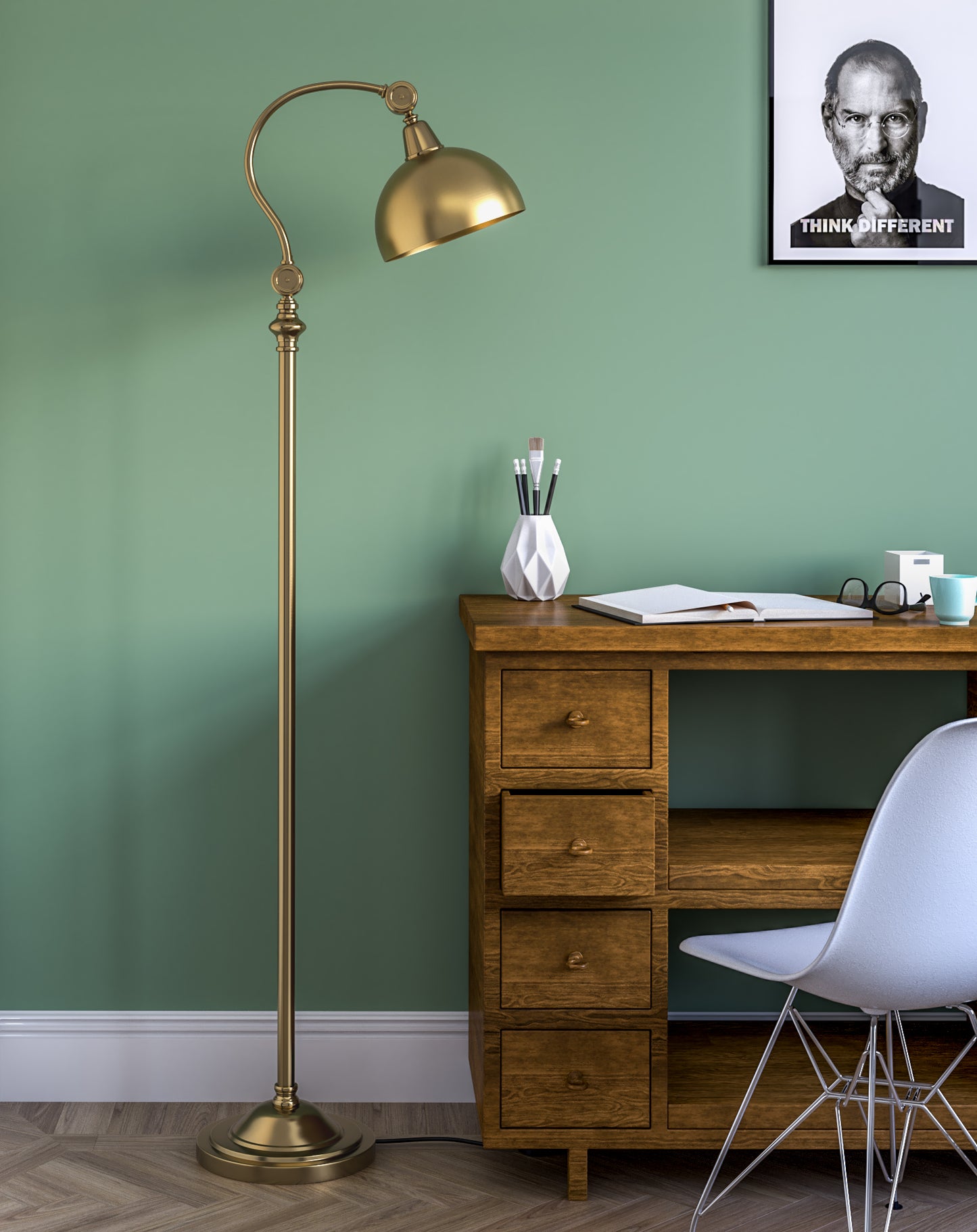 Vintage Curved Floor Lamp – Brass Antique