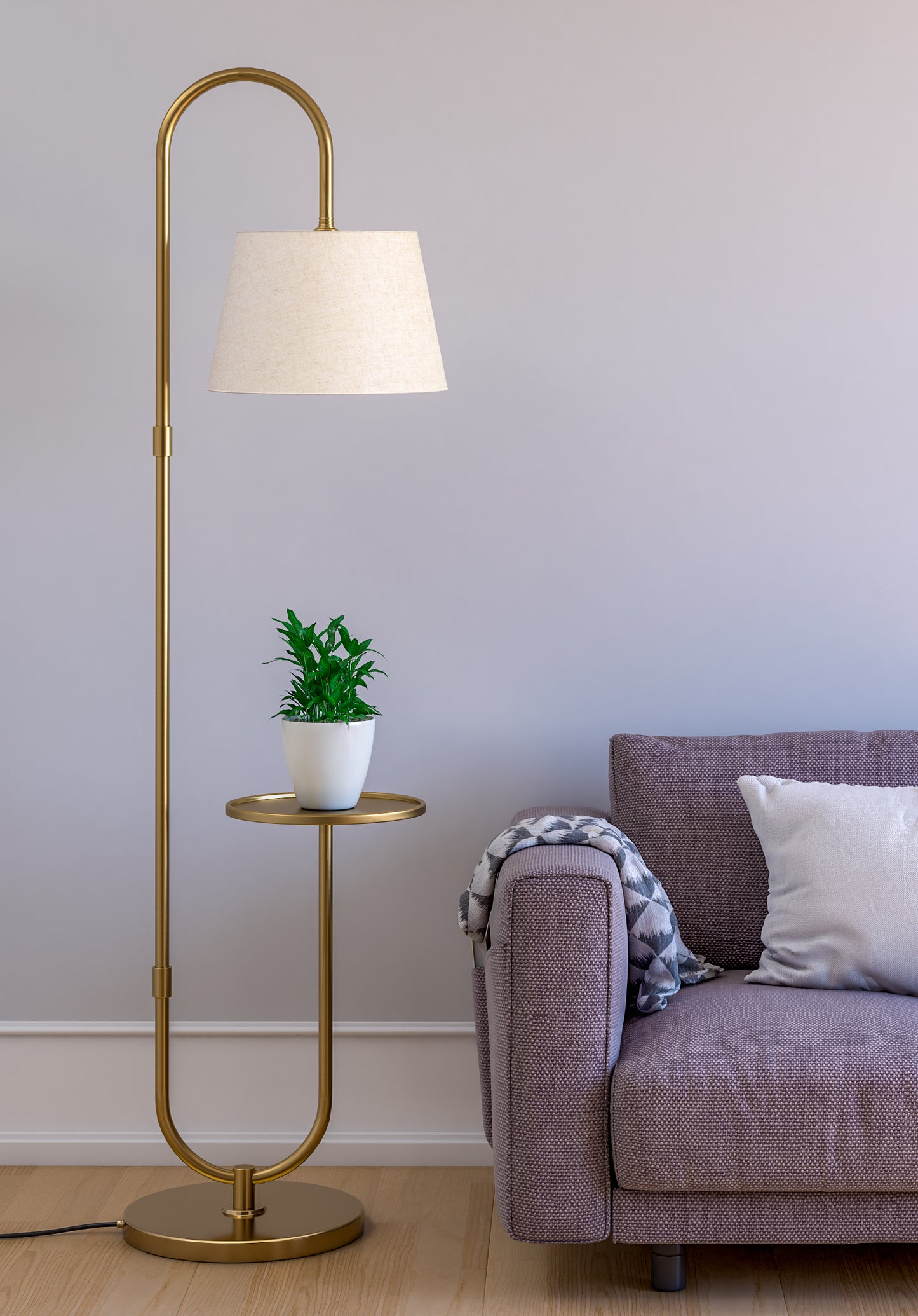 Modern Shelf Floor Lamp (5 ft) – Brass Antique