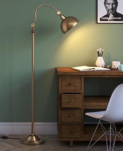 Vintage Curved Floor Lamp – Brass Antique