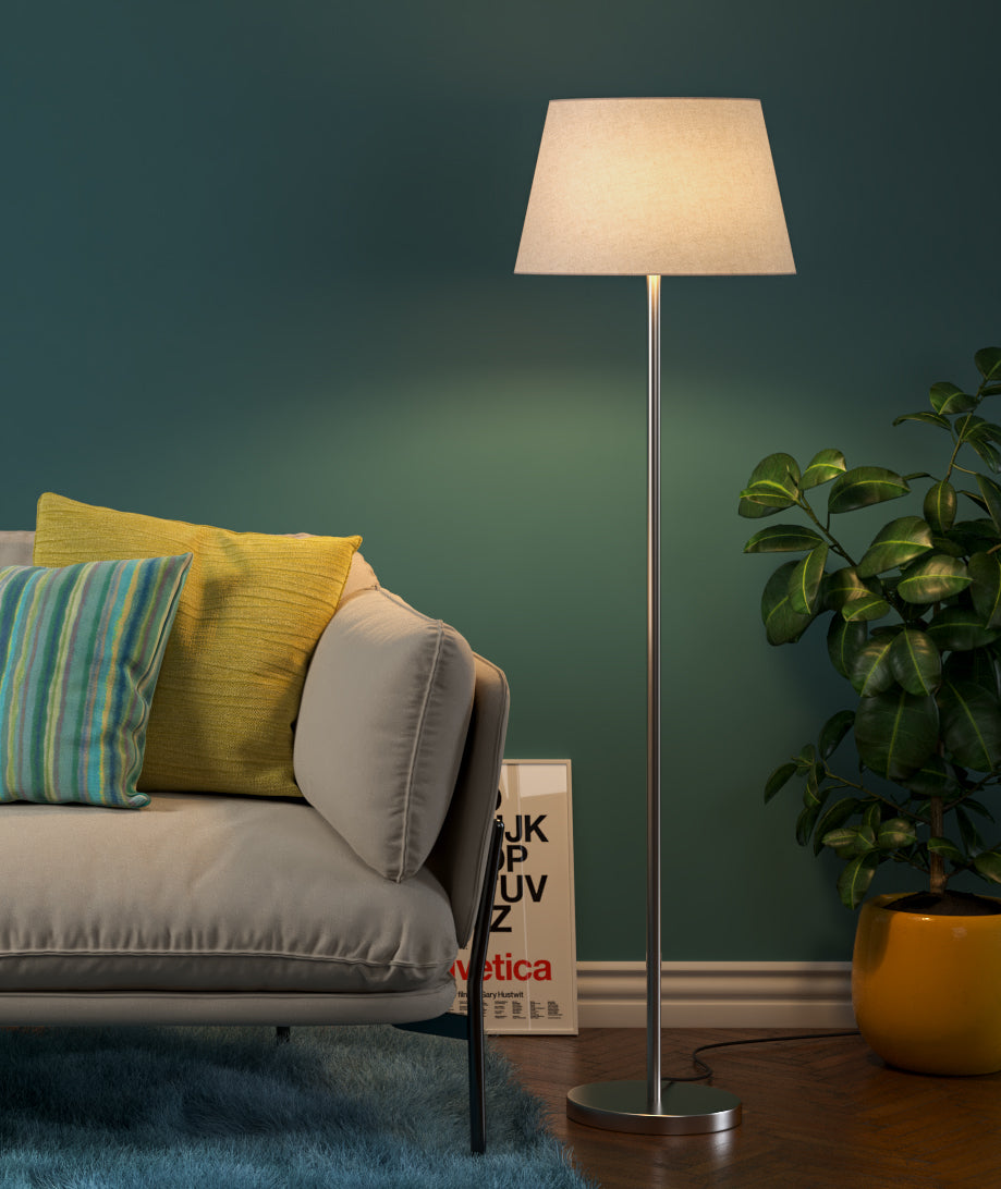 Floor Lamp Standing Modern Silver 5ft Height with Off White Lampshade 16 inches