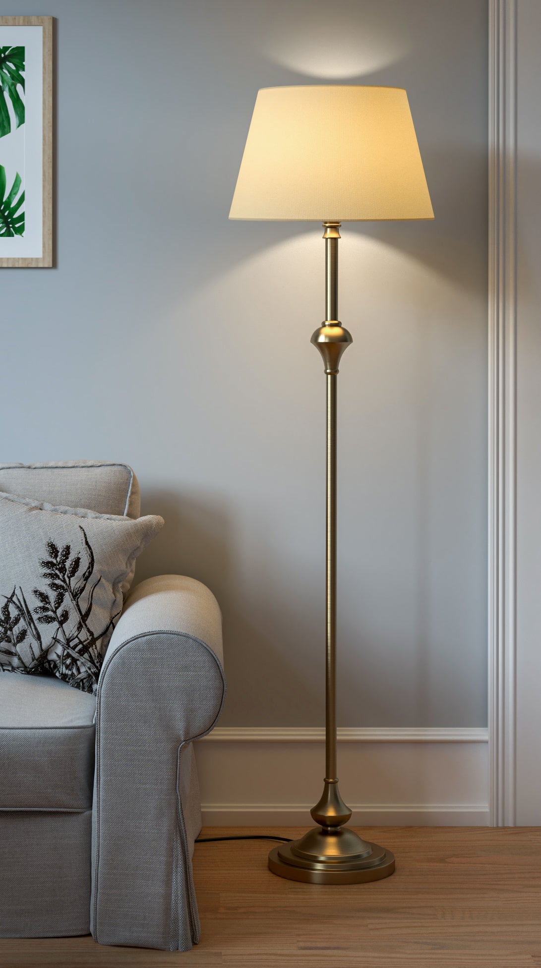 Royal Antique Brass Floor Lamp (5 ft) – Cream Shade