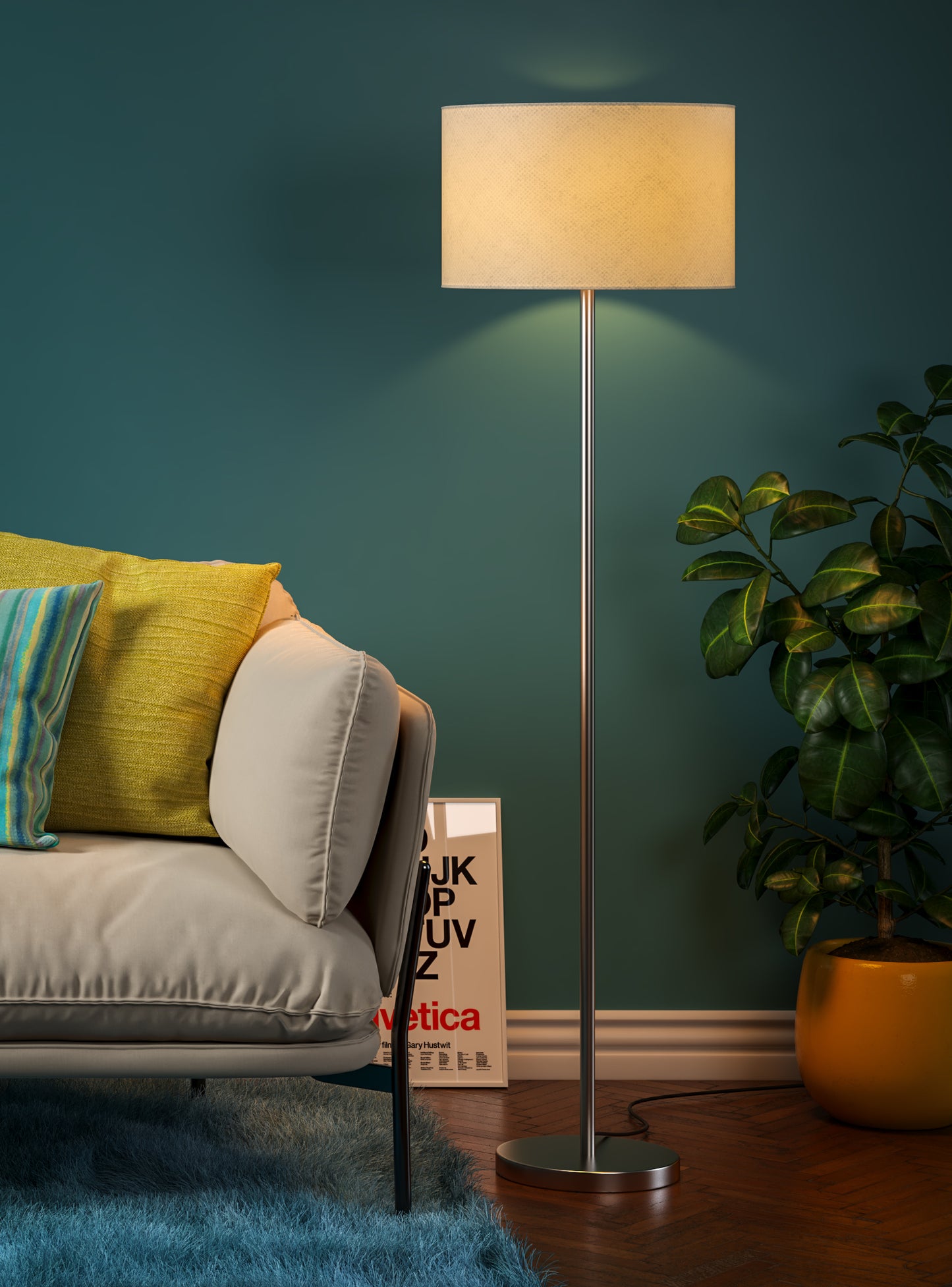 Silver Modern Floor Lamp (5 ft) – Drum Shade
