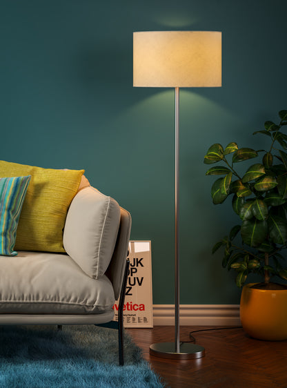 Silver Modern Floor Lamp (5 ft) – Drum Shade