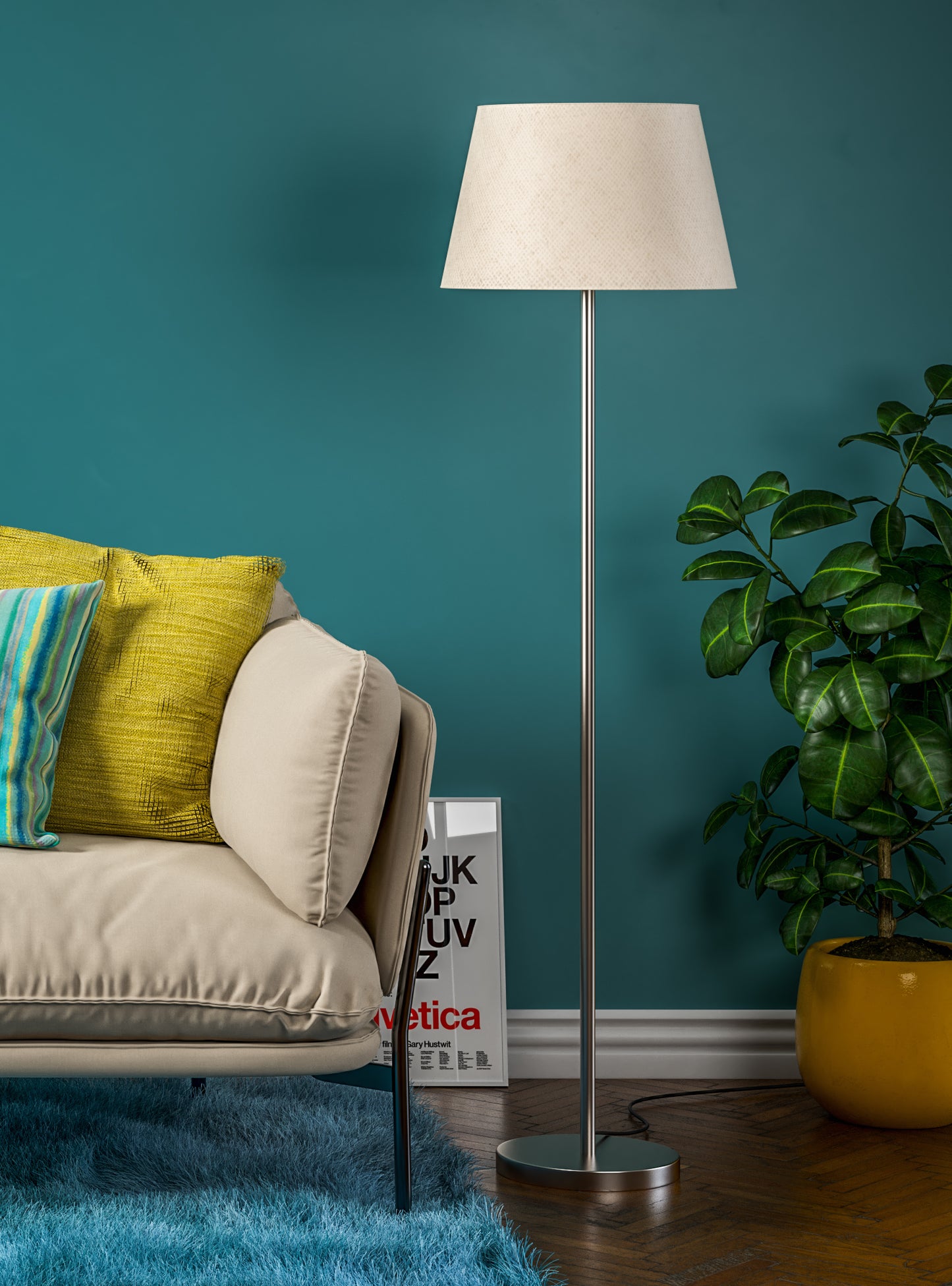 Silver Modern Floor Lamp (5 ft) – Off White Shade