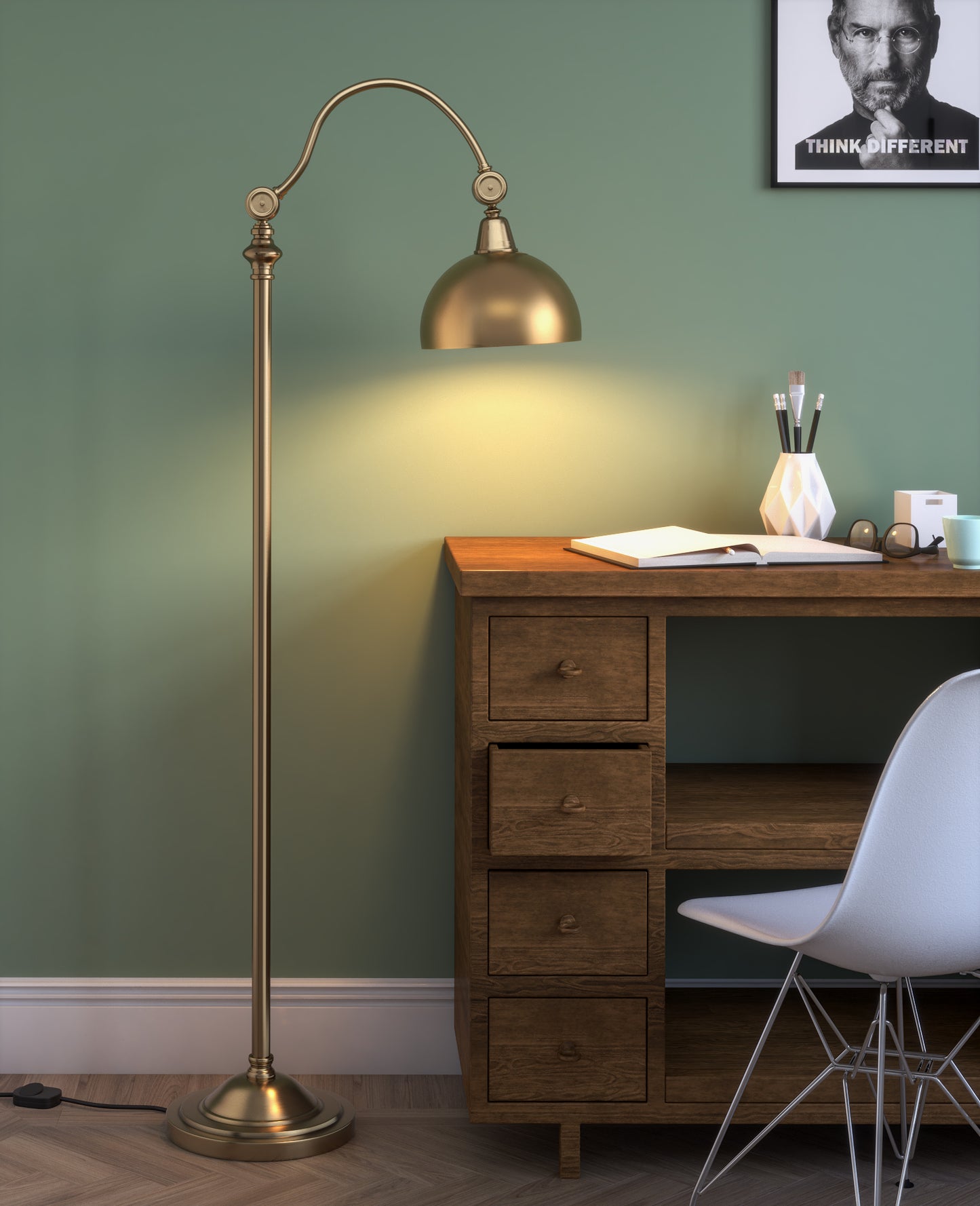 Vintage Curved Floor Lamp – Brass Antique