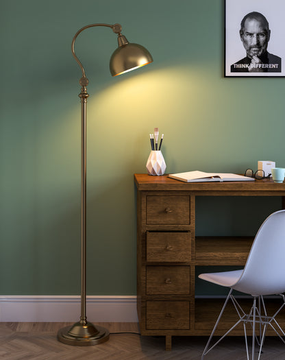 Vintage Curved Floor Lamp – Brass Antique