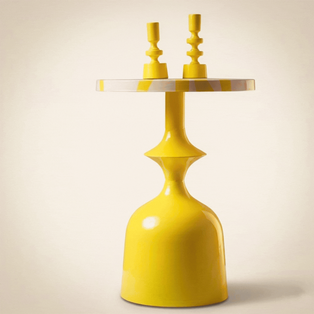 Citrine Curve Iron Side Table – Modern Yellow Pedestal Table