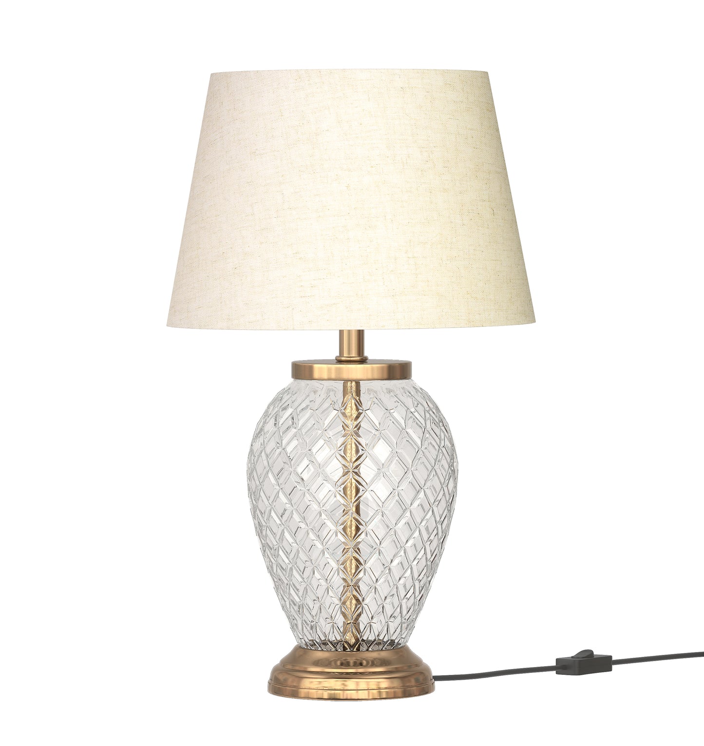 Diamond-Cut Glass Table Lamp, Antique Brass (19") – Off-White 12" Shade