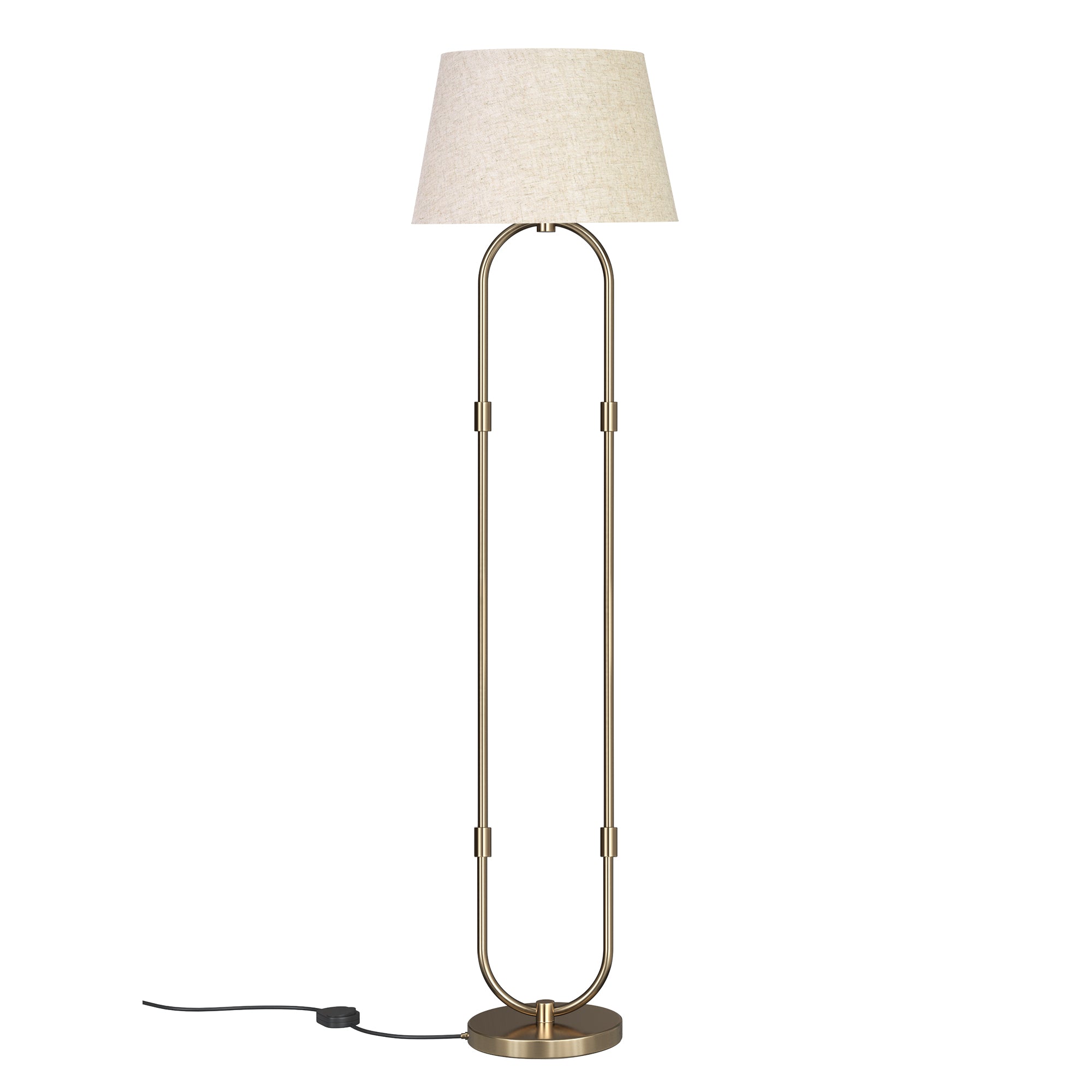 Modern Loop Floor Lamp Standing Brass Antique Finish 5ft Height with Off White Lampshade 16 inches