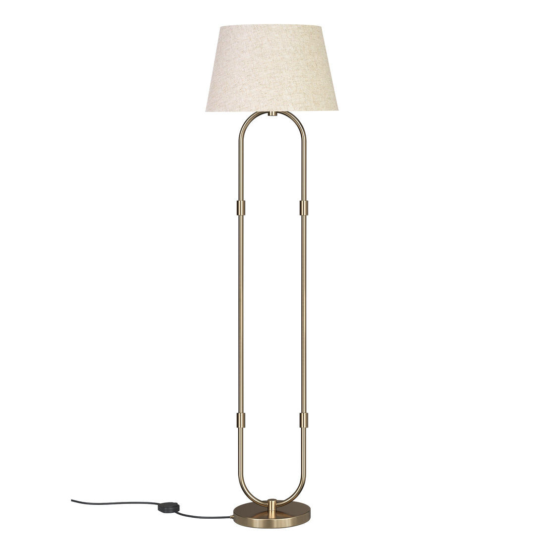 Modern Loop Floor Lamp Standing Brass Antique Finish 5ft Height with Off White Lampshade 16 inches