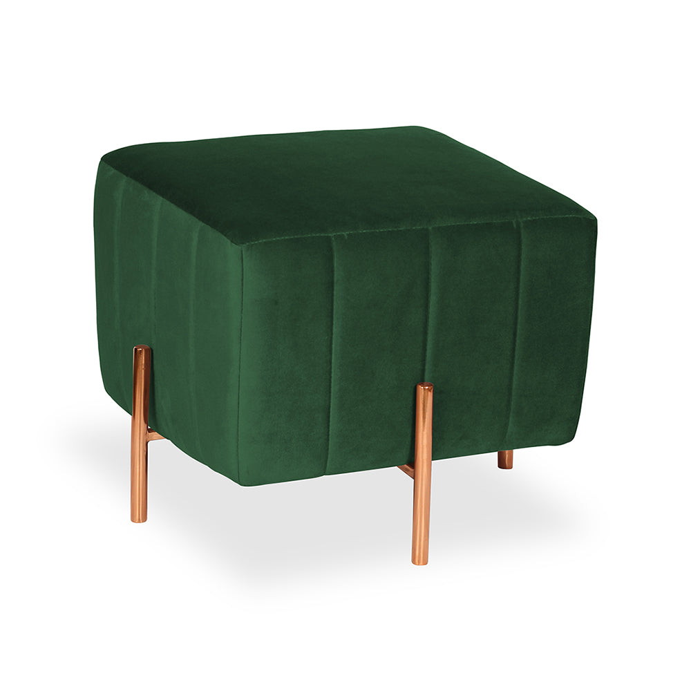 Adirondack Green Channel Tufted Ottoman - Gold Legs