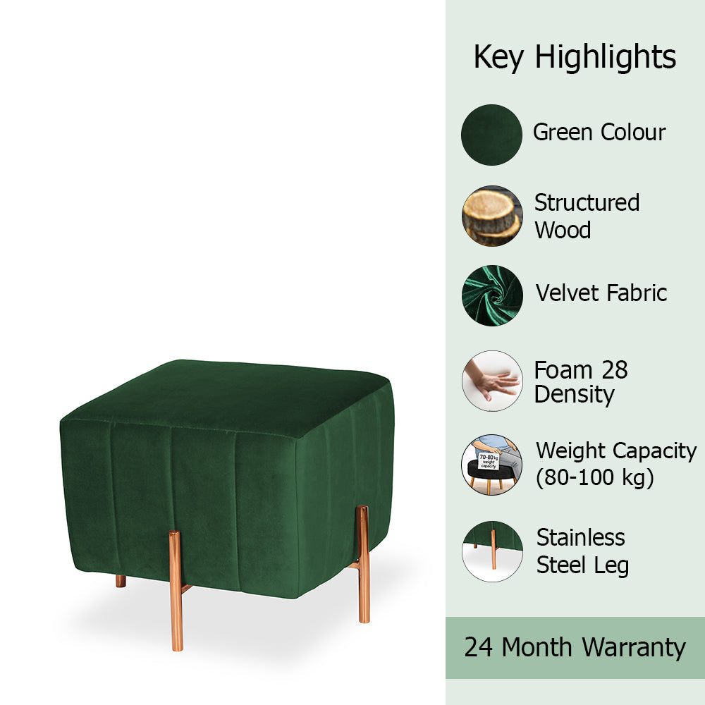 Adirondack Green Channel Tufted Ottoman - Gold Legs