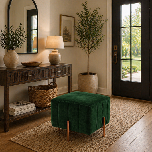 Adirondack Green Channel Tufted Ottoman - Gold Legs