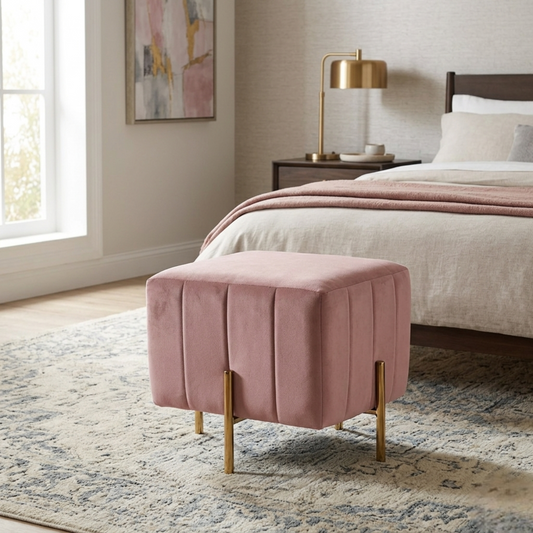 Adirondack Pink Channel Tufted Ottoman - Gold Legs